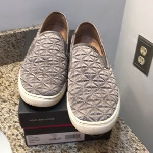 Vince Gray Quilted Satin Slip Ons